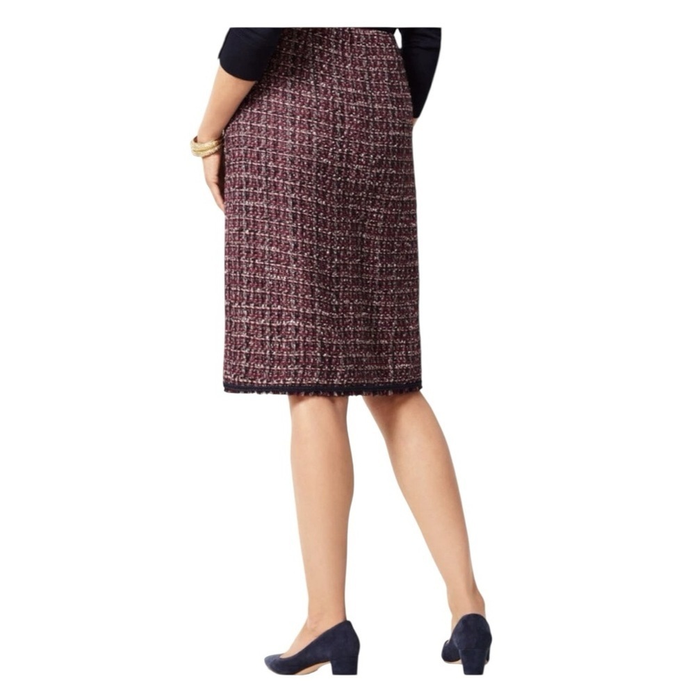 Talbots Burgundy Navy Gray Tweed Faux Wrap Skirt Size 4 Career Wear - Picture 3 of 10